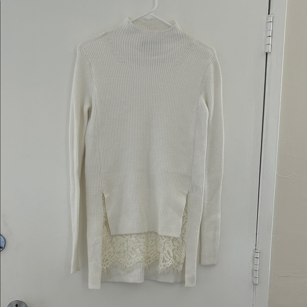 Jennifer Lopez Cream Sweater with Lace Detail